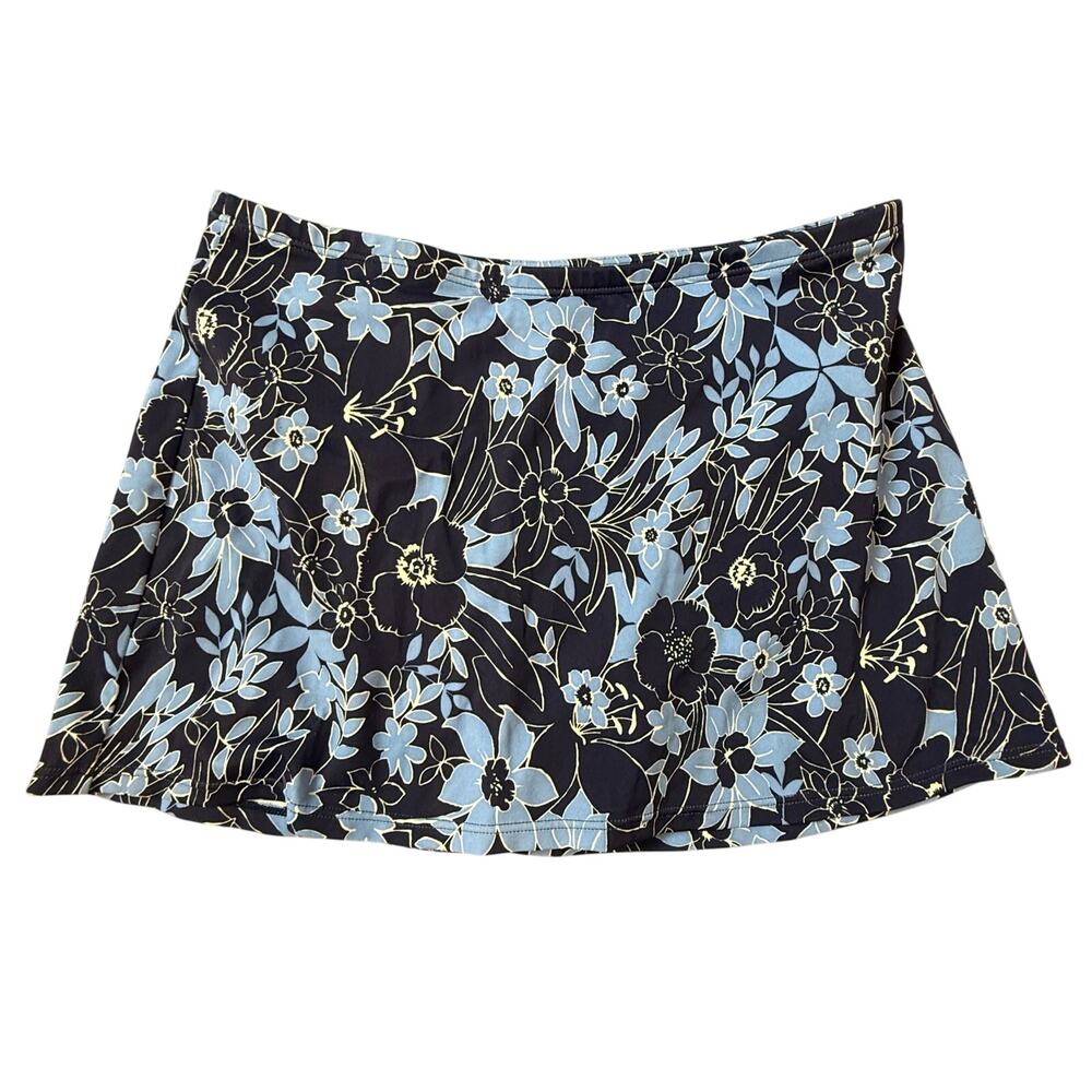 LL Bean Blue Floral Swim Skirt Bottoms Bikini Swimsuit Women's 12